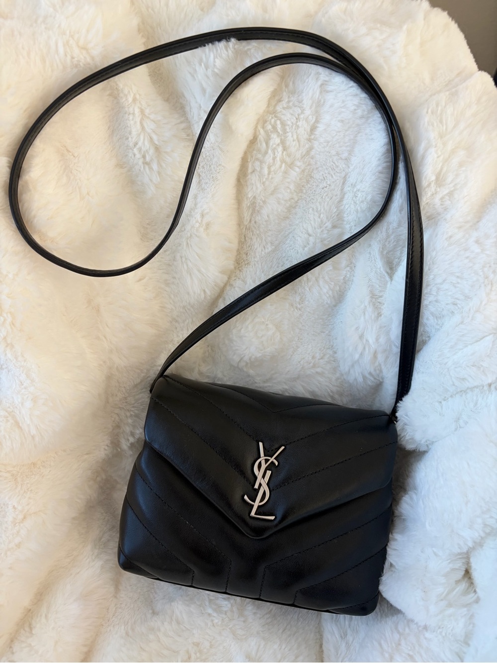 Saint Laurent Black Quilted Leather YSL Loulou Toy Crossbody Bag